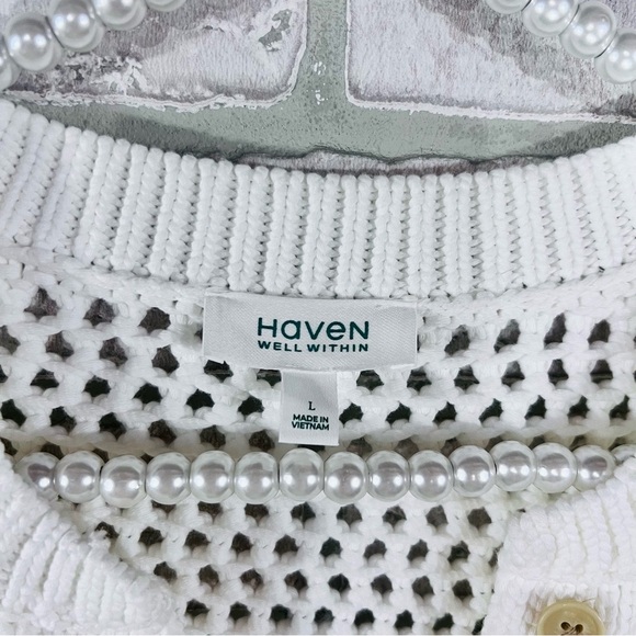 Haven Well Within Knot Stitch Henley Sweater in White Size L - Picture 7 of 9